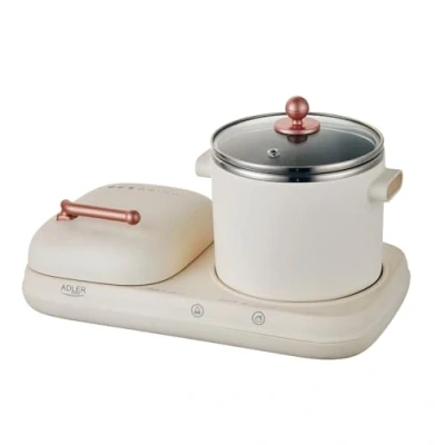 Imagen de ADLER EUROPE AD 6421 Estación de Desayuno 2 en 1 con Olla Cocción 1,0 L y Superficie Parrilla Antiadherente Diseño Retro para Cocinas Pequeñas Multifuncional 1100 1320W