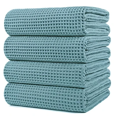 Imagen de Polyte Toalla de baño Microfibra antipelusa Secado rápido Punto gofrado Verde Grande: 152,4 x 76,2 cm Pack 4