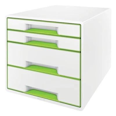 Imagen de Leitz Buc de 4 Cajones A4 con Rotulador y Bandeja Transparente, Organizador, Gama WOW, Blanco/Verde, 52132054