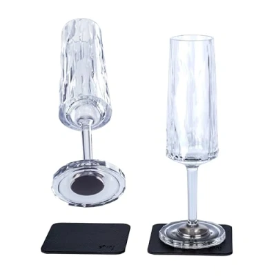 Imagen de Silwy® Vasos magnéticos de plástico alta tecnología con nano almohadillas gel metal, antideslizantes, accesorios para camping, barcos y yates (vino espumoso, 0,15 l, juego 2)