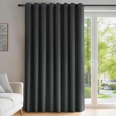 Imagen de Deconovo Cortinas Dormitorio Salon Opacas Moderna con Ojales, Termicas Aislantes Frio y Calor 254x214 cm(Ancho x Alto) Gris Oscuro, 1 Pieza
