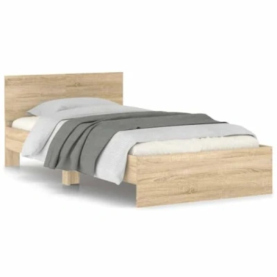 Imagen de vidaXL Cama con Cabecero, Somier de Invitados, Estructura Armazón Cama, Mueble para Dormitorio, Madera Ingeniería Roble Sonoma 100x200 cm