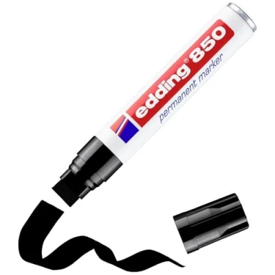 Imagen de edding 850 marcador permanente negro 1 rotulador punta biselada 5 15 mm para marcas llamativas resistente al agua, secado rápido, indeleble cartón, plástico, madera, metal, vidrio