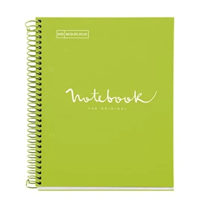 Imagen de Miquelrius Cuaderno A5 Notebook Emotions, 80 Hojas 90 g/m², Cuadrícula 5 x mm, 1 Franja de Color, Espiral Microperforado, Cuadriculado, Tapa Extra Rígida, 2 Taladros, Lima
