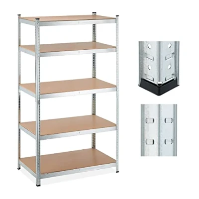 Imagen de Relaxdays Estantería Metálica Cargas Pesadas, 5 Baldas, 180x100x60 cm, Resiste hasta 1250 kg, Taller, Garaje, Plateado, Tablero de Fibras