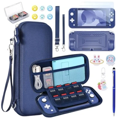 Imagen de innoAura Funda NS Switch Lite Accesorios 17 en 1 con Carcasa de Transporte Lite, Videojuegos Switch, Protector Pantalla Soporte Switch(Azul)