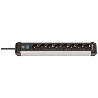 Imagen de Brennenstuhl Premium ALU Line regleta enchufes de 8 Tomas/regleta Aluminio (Enchufe múltiple con Interruptor, Cable 3 m, Fabricado en Alemania), Plateado, Negro