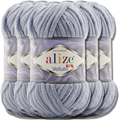 Imagen de Alize Velluto Lote de 5 ovillos Lana turca 100 g cada una Super Bulky Ovillo XXL para Amigurumi Suave bebé ganchillo y tejer (gris carbón 87)