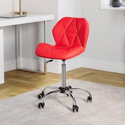 Imagen de Vida Designs Geo Silla de Oficina para computadora, Color Rojo, con Patas giratorias Ajustables, Piel sintética cromada, Red, H 80 96 x W 47.5 D 49 Cm