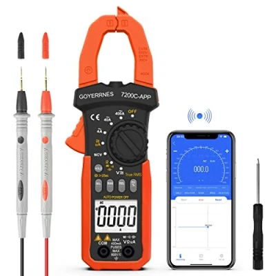 Imagen de Pinza amperimétrica digital, GR 7200C APP Medidor de amperios DC AC TRMS 4000cuentas,para medir voltios ohmios temperatura, capacitancia resistencia frecuencia prueba diodos.
