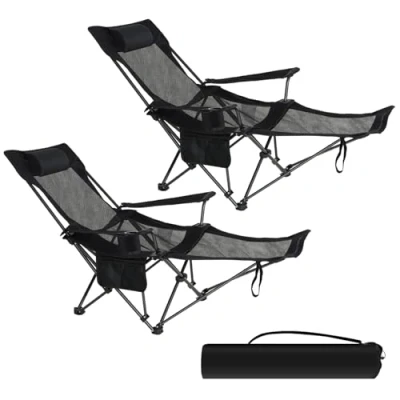 Imagen de eSituro Silla de Camping Plegable, Acampada Portátil, Respaldo Ajustable, con Reposabrazos, Portatil para Pesca, Senderismo y Acampada, Negro