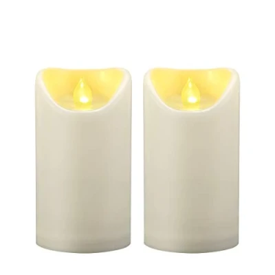 Imagen de 2 velas de pilar LED sin llama, resistentes al agua, funciona con pilas, temporizador, resina plástica, luz decorativa eléctrica, para linterna, patio, jardín, boda, decoración 3 x 5 pulgadas