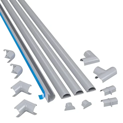 Imagen de D Line Mini Canaletas Adhesivas de PVC para Cables, Multipack 4 Piezas (30x15 mm) 1 Metro Longitud en Color Efecto Aluminio, Solución organizar, Proteger y Cubrir Cables