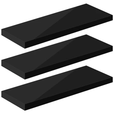 Imagen de eSituro Estante de Pared, Juego 3, Estanteria Pared con Soporte Metalico, Estanterías Flotantes Alto Brillo, Balda Madera, Colgante para Salon, Cocina y Estudio, Montaje Invisible, Negro
