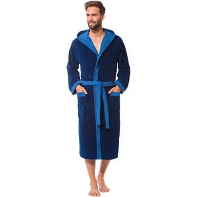 Imagen de Morgenstern Albornoz Ducha Hombre con Capucha, Bambú, Algodón, Azul, Talla XXL