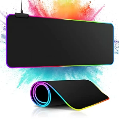 Imagen de m MU Alfombrilla Ratón RGB, Tapete de Juego Extra Grande, Raton XXL LED 13 Efectos Iluminación, Gaming para Gamers, PC y Portátil (800x300x4mm)