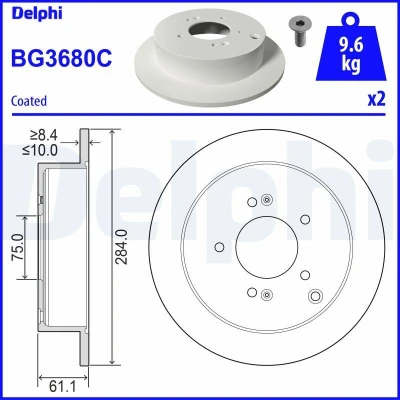 Imagen de DELPHI BG3680C Disco de freno 284 10 5 macizo revestido sin procesar cojinete rueda, anillo sensor ABS HYUNDAI: Tucson, ix35, Santa Fe I