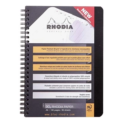 Imagen de RHODIA 119970C Address Book Noir A5 160 páginas, papel Clairefontaine 90 g, tapa Polypro (plástico) Rhodiactive