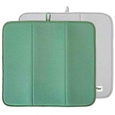 Imagen de VIGAR Escurreplatos Pack 2 Unidades 45 x 40 cm Modelo Rengo Microfibra Alfombrilla Plegable para Vajilla, Cubiertos y Vasos Verde Gris