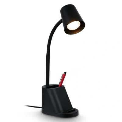 Imagen de Briloner Lámpara Escritorio Orientable con Portalápices, Lamparas de Mesita Noche, Mesa GU10 para Oficina, Interruptor Cable, Lampara Lectura, 21x10x35cm, Luz Escritorio, Negro