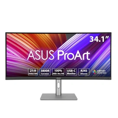 Imagen de ASUS ProArt Display PA34VCNV Monitor Profesional Curvo, 34,1 Pulgadas, IPS, 3440 x 1440, curvatura 3800R, 100% sRGB/Rec.709, precisión de Color ΔE &lt; 2, USB C Docking PD 96W, RJ45