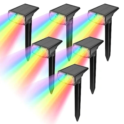 Imagen de GOLUMUP Luces Solares Led Exterior Jardin, 8 Colores Fijos y 1 Ciclo de Color Dinámico, Focos Impermeable IP67, para Jardín, Patio, Calzada, Piscina Camping RGB (6 Piezas)
