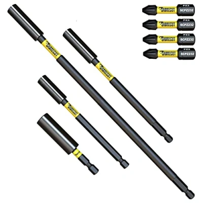 Imagen de 8 piezas SabreCut SCRK10 Portapuntas de impacto profesionales magnéticos 60 mm, 100 152 mm y 305 con puntas destornillador PZ2 4 x 32