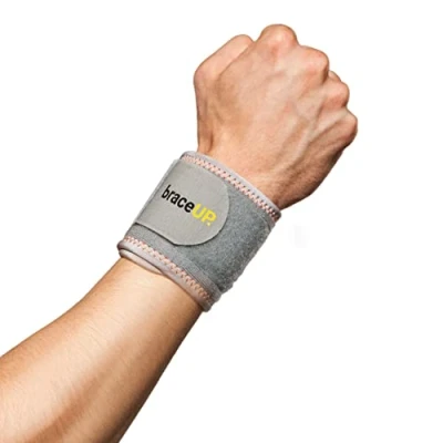 Imagen de BraceUP Banda de compresión para la muñeca y muñequera ajustable Muñequera, refuerzo tendinitis, tenis, gimnasio, trabajo, talla única (Plateado)