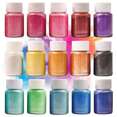 Imagen de DEWEL Polvo de Mica 15 Colores x 10g, Pigmentos para Resina Epoxi, Tintes Elaboración Jabones, Colorante Epoxi DIY, Bombas Baño, Velas, Maquillaje, Uñas y Otros Manualidades