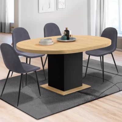 Imagen de IDMarket Mesa de comedor extensible redonda Eden 6 8 personas, madera y negro, 120 160 cm