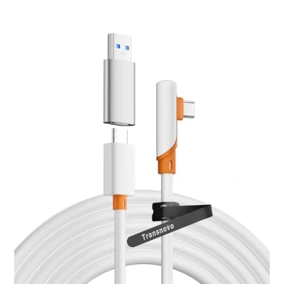 Imagen de TRANSNOVO Cable Link de 5M Compatible con Meta Quest 3/3S/2/Pro/Pico 4, Accesorios VR para Juegos PC/Steam VR, Tipo C Mejorado Transferencia Alta Velocidad Adaptador USB 3.0