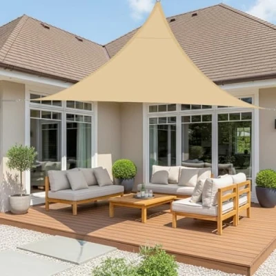 Imagen de LOVE STORY Toldo Vela de Sombra 4x4x4m Triangular Toldos Impermeable Protección Rayos UV para Exteriores Terraza Balcon Patio Jardín，Arena