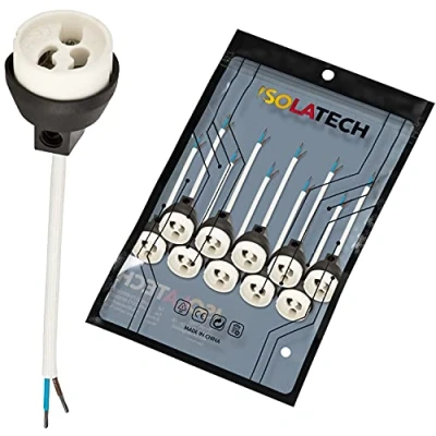 Imagen de ISOLATECH GU10 protección contra incendios zócalos de cerámica VDE RoHS 230 250 Volt 2A max.100W 0,75mm 2 cables LED Halógeno (aquí: 10 piezas)