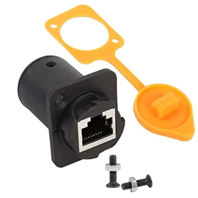 Imagen de QIANRENON Adaptador de conector impermeable RJ45 para montaje en panel, hembra a hembra, extensor acoplador LAN Ethernet Cat5/5e/6 8P8C con tapa impermeable/antipolvo