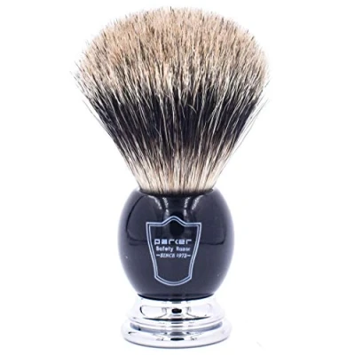 Imagen de Parker Safety Razor Hecho a mano de lujo &quot;Long Loft&quot; 100% Pure Badger Brocha afeitar y con la manija cromo Cepillo soporte incluido Negro