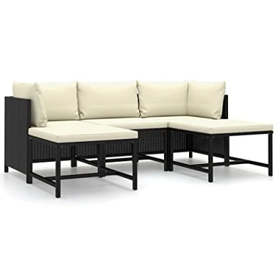 Imagen de vidaXL Conjunto de Muebles Jardín 5 Piezas Ratán Sintético Negro Juego Comedor Exterior Mesa y Sillas Patio Porche Terraza Material Estilo Mimbre