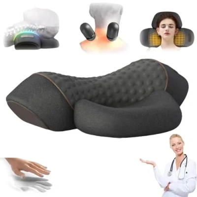 Imagen de Artuvate Mycorehero Fisiorest Almohada Masajeadora de Cuello 3 en 1, Masajeador Fisiotest Artuvate, Almohadas Viscoelásticas Ajustables con Airbag Elevador(BLACK)