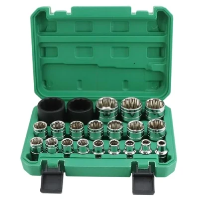 Imagen de QWORK® 21 Piezas Llaves de Vaso, Vaso Multidiente 1/2&quot;, 8 36 mm 12 Caras Juego Vasos