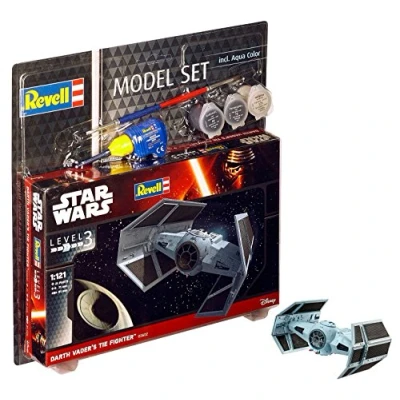 Imagen de Revell Star Wars Juego Darth Vader &#039;s Tie Figh en Kit Modelo con Base Accesorios, fácil Pegar y para pintarlas, Escala 1: 121 (63602), Multicolor, Largo 7.1 cm