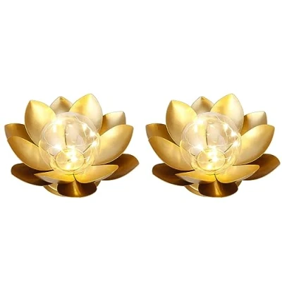 Imagen de JHY DESIGN Juego de 2 lámparas mesa loto dorado, funciona con pilas, 6 pulgadas alto, inalámbrica, ideal para sala estar, dormitorio, bodas, fiestas, patio, eventos