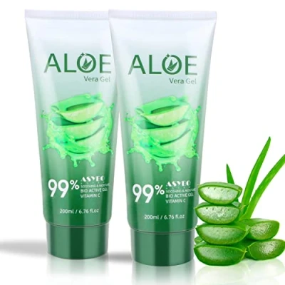 Imagen de ASYBO 200x2 ML Gel de Aloe Vera 99% Puro Orgánico Hidratante Facial y Corporal, Crema Natural para Piel Seca, Quemaduras Solares, Acné