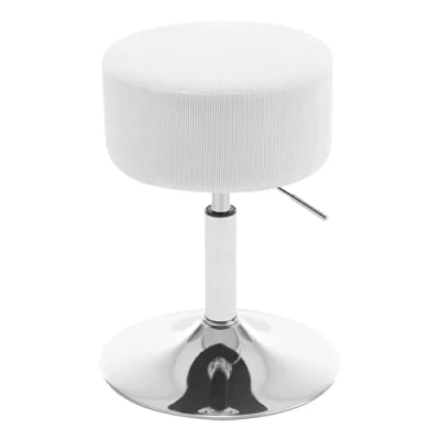 Imagen de WOLTU Taburete Tocador Redondo, Bar Bajo, Silla de Maquillaje Giratoria, Pequeño con Altura Ajustable para Salón, Cafetería y Bistro, Asiento Tapizado en Pana, Blanco, BH409ws 1