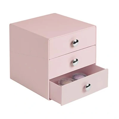 Imagen de iDesign Organizador de maquillaje con 3 cajones, compacta minicómoda plástico, mini cajonera cuadrada para productos belleza y cosméticos, rosa