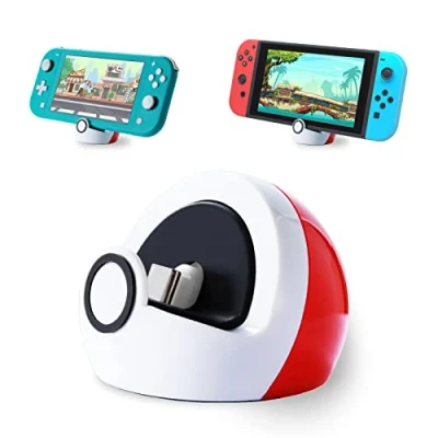 Imagen de Antank Soporte de Carga Compatible con Nintendo Switch/OLED/Lite, Estación Puerto USB Tipo C sin Proyección, Mini Pokebola Blanca y Roja Portátil Compacta