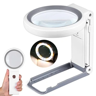 Imagen de Lupa con Luz, 10X 30X Lupas de Gran Aumento 18 Luces LED, Manos Libres para Leer Libros, Soldadura, Inspección, Monedas, Joyería, Exploración