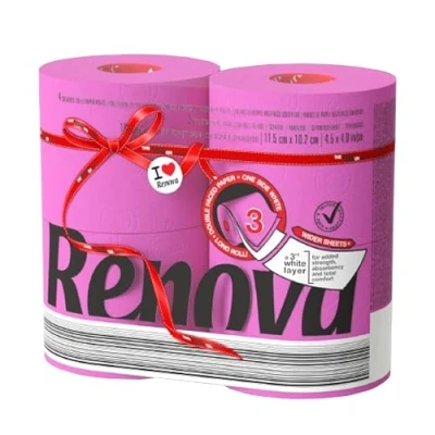 Imagen de Renova Papel Higiénico, Color Fucsia Paquete de 5 x 4 Rollos