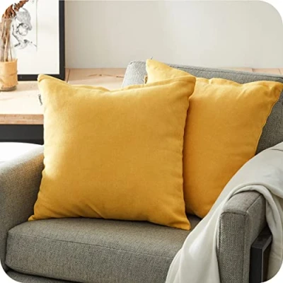 Imagen de Topfinel Juego 2 Fundas Cojines Hogar Algodón Lino Decorativa Chenilla Almohadas de Color sólido para Sala Estar sofás Amarillo 50x50cm