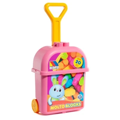 Imagen de M MOLTO Carrito Maleta Trolley Rosa con 20 Bloques