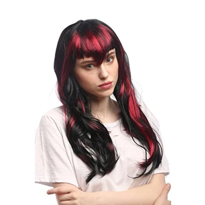 Imagen de WIG ME UP 90771 ZA103 ZA13 Peluca Mujeres Halloween Carnaval Flequillo, Negro guedejas Rojas, Bruja Hada Malvada Vampiro gótico Demonio