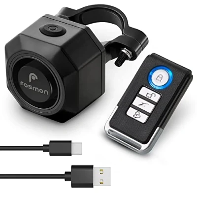 Imagen de Fosmon Alarma Anti Robo de Bicicleta con Control Remoto, Batería a Prueba Vibraciones Agua Sirena ruidosa inalámbrica 110dB